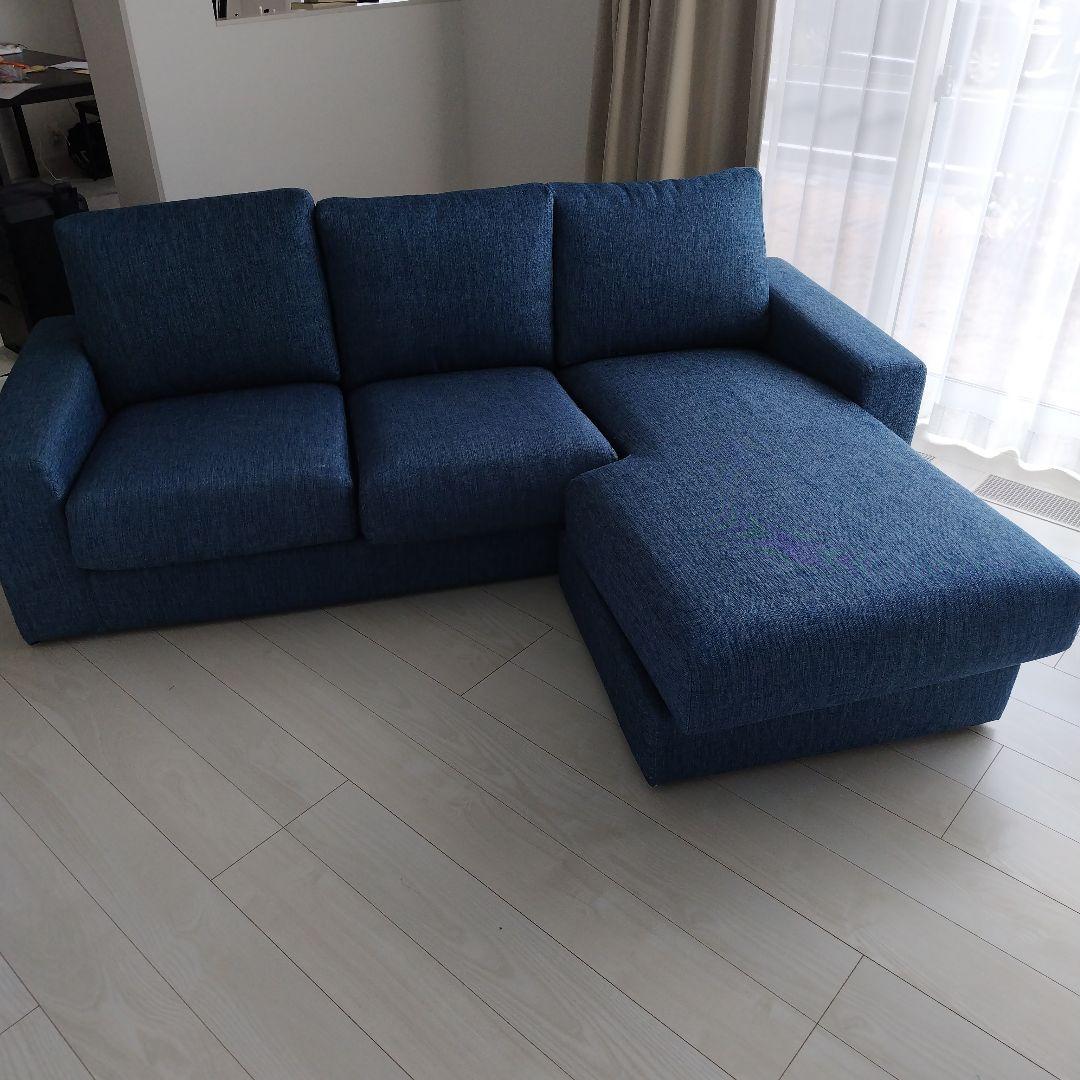 【特価:手渡しのみ】ダークブルー L字型ファブリックソファ（ニトリ）