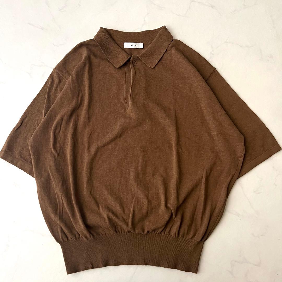 ATON RECYCLED FRESCA ポロ ニット ブラウン 半袖 24年製