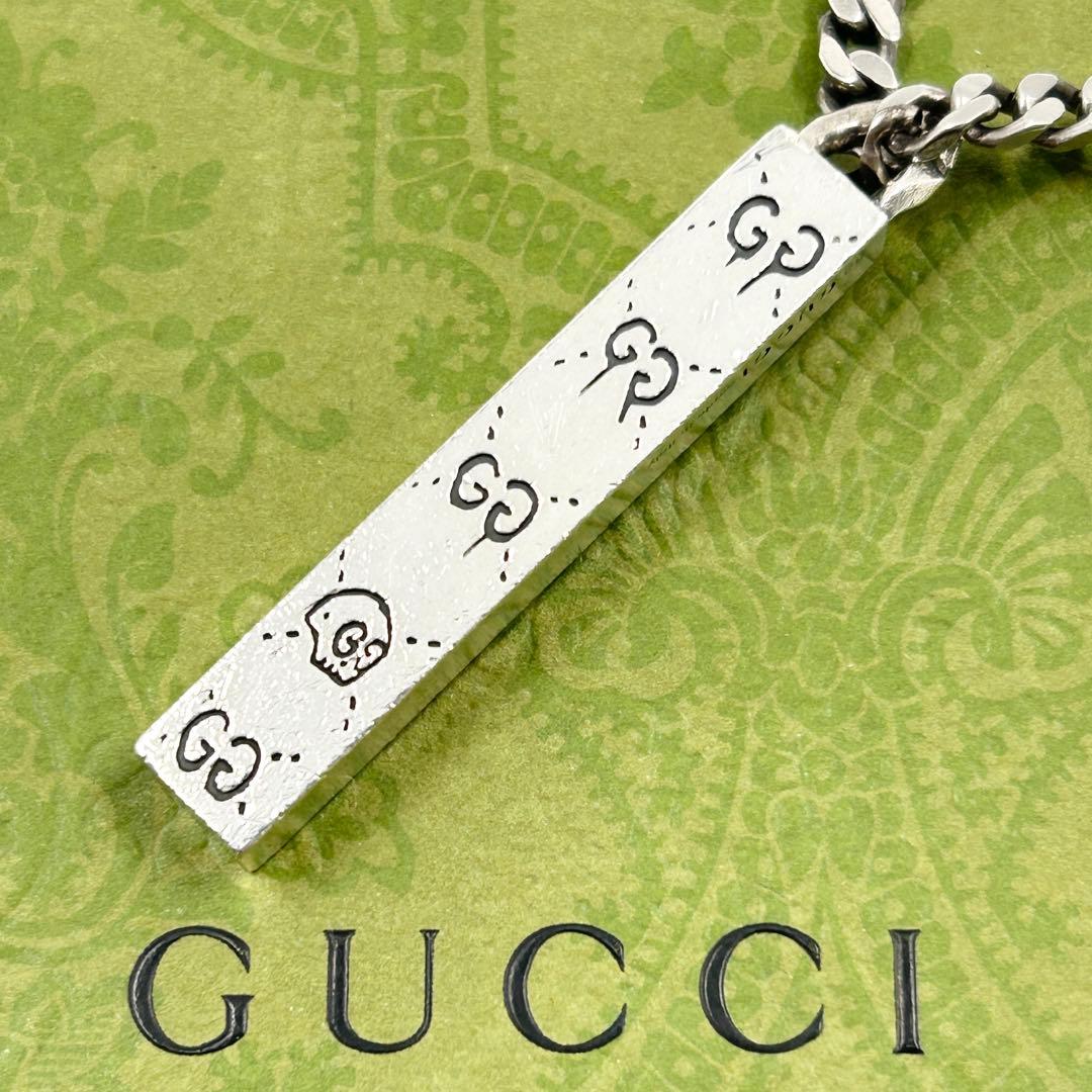 希少✨　グッチ　ネックレス　ゴースト　スカル　スクエア GG シルバー　喜平