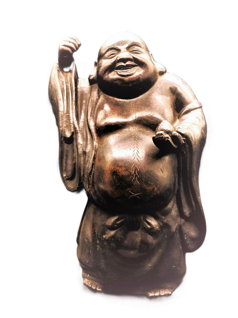 【 江戸期 銅製布袋尊 】　無銘　鋳金師作　36.5ｃｍ　6ｋｇ