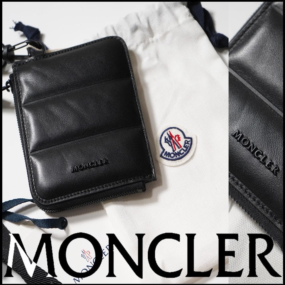 新品【 MONCLER モンクレール 】ストラップ付ロゴ レザーウォレット/財布