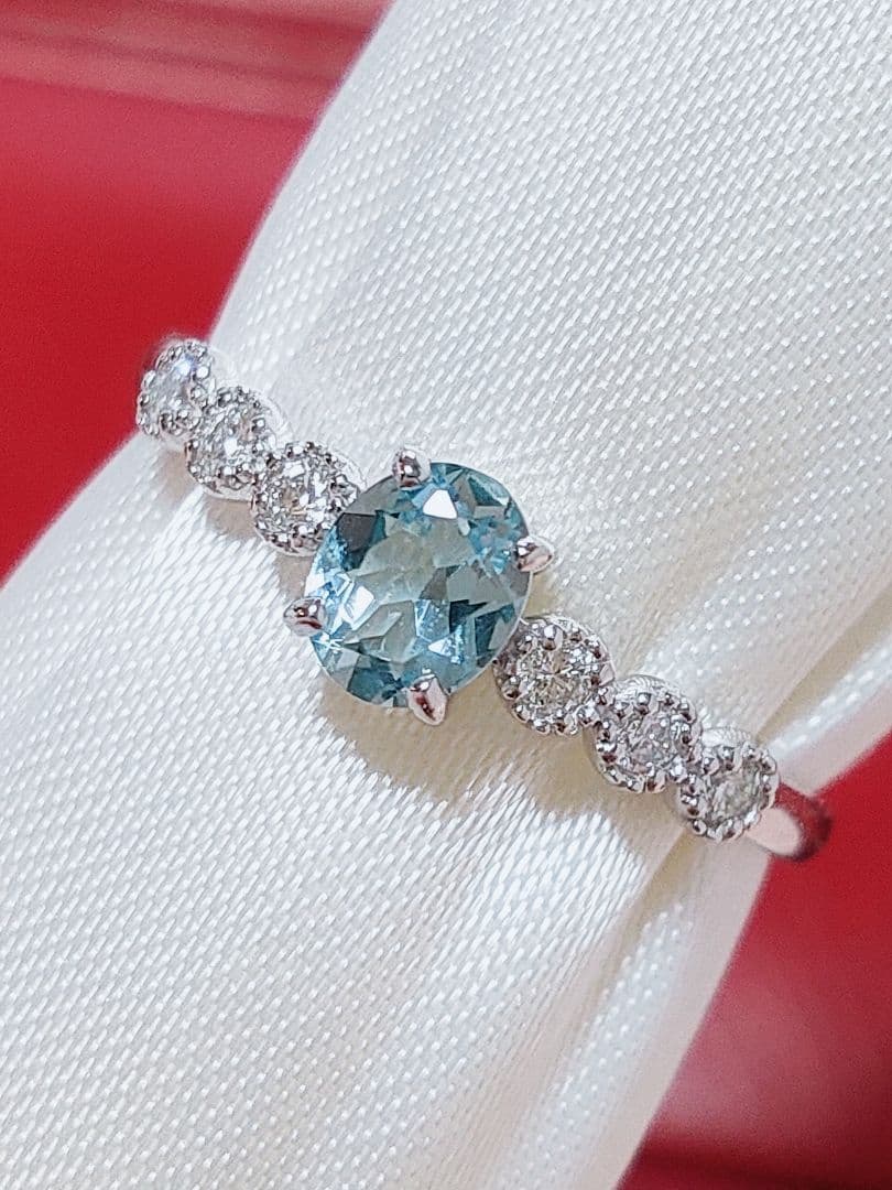 新入荷 未使用品 pt900 天然アクアマリン ダイヤモンド リング