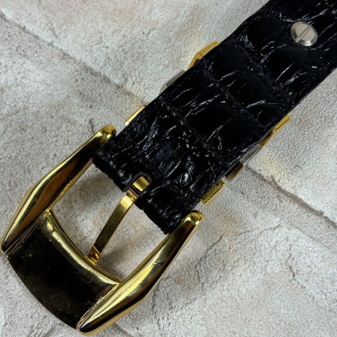 ジャンニヴェルサーチ ベルト メデューサ クロコ型押し 3連 金銀コンビ