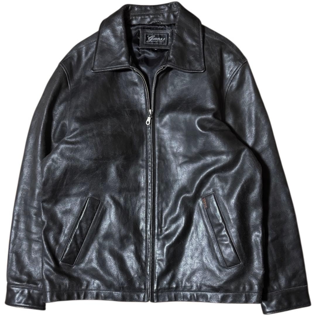 雰囲気抜群 GUESS 本革 襟付き レザージャケット ブラック Mサイズ 2026年最新】GUESS レザージャケットの人気アイテム - メルカリ
