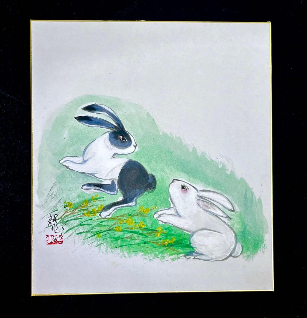 中国著名画家：李庚画伯の肉筆色紙作品（2枚）と芸大先生の肉筆色紙