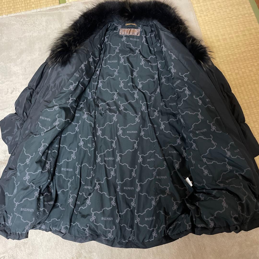 極美品】BALMAIN ダウンコート Aライン ラクーン ロング ブラック L