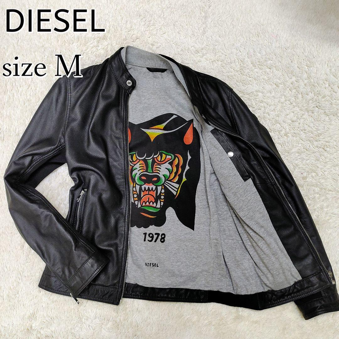 【超希少】DIESEL☆シープスキン　パンチングレザージャケット　M　黒　虎 超希少】DIESEL☆シープスキン パンチングレザージャケット M 黒 虎