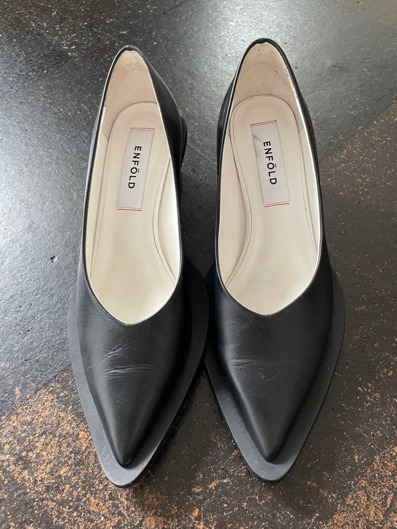 ENFÖLD ブラック レザー パンプス　the formal エンフォルド38 ENFOLD - 専用ENFOLD スクエアデザインパンプス エンフォルドの通販 by