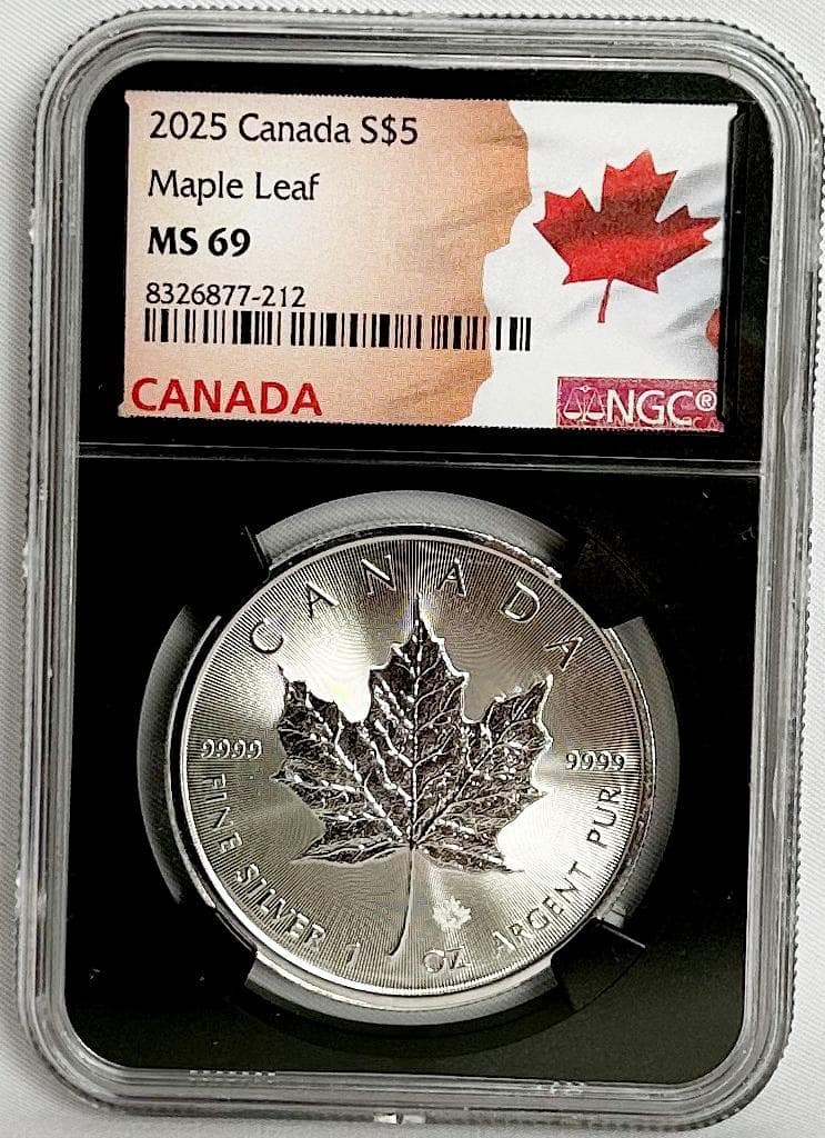 2025年 カナダ　メープルリーフ NGCMS69 8326877-212 2025年 カナダ メイプルリーフ 1/4oz 3ドル 銀貨 エリザベス2世 NGC