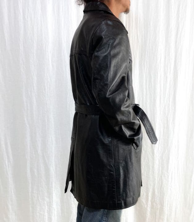 美品 60s フランスヴィンテージ ダブルブレスト レザーコート L カー