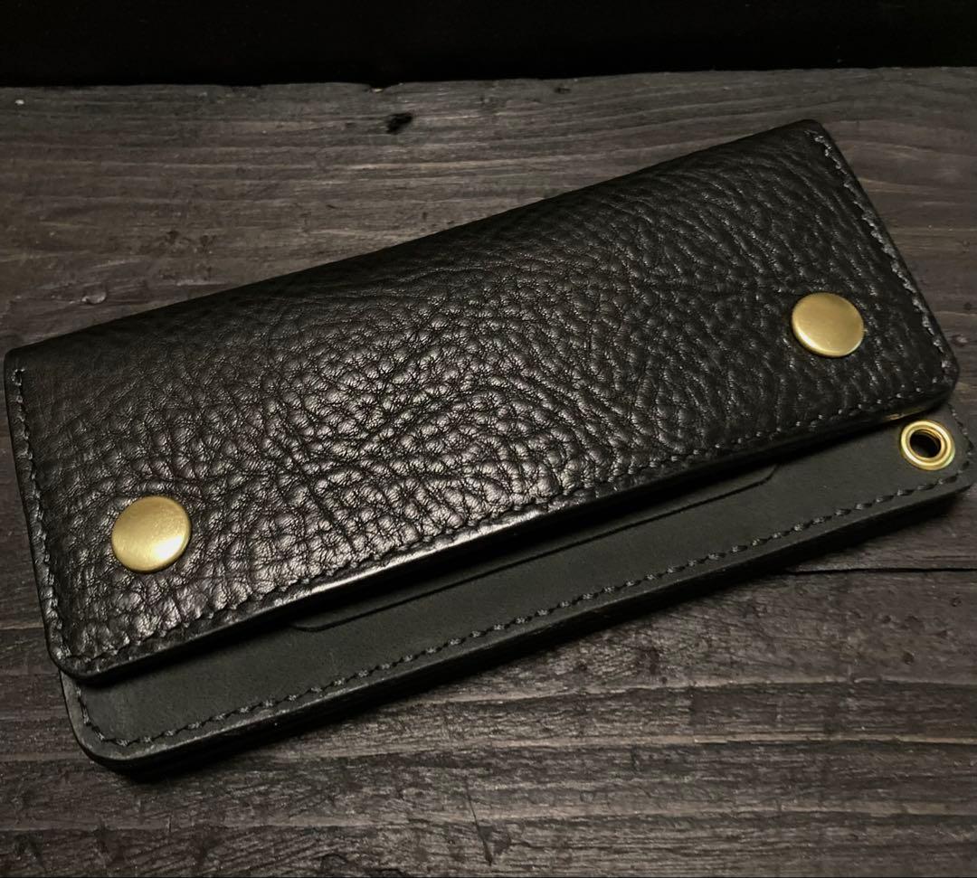 トラッカーウォレット　自己紹介お読みくださいm(_ _)m トラッカーウォレット190(ロング) 栃木レザーブラック 手縫い 長財布
