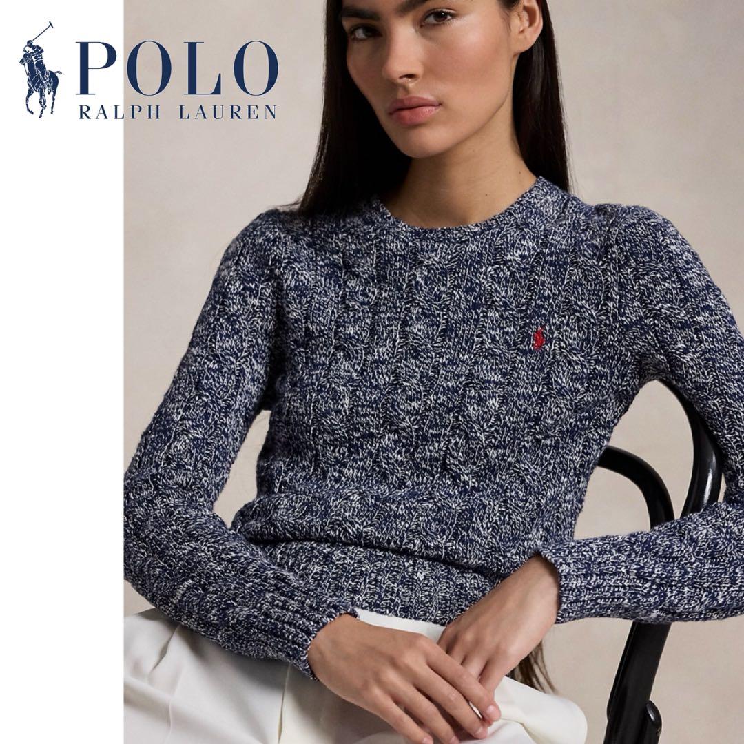 【新品】ポロラルフローレン　コットンケーブルニットセーター　ネイビー　XS