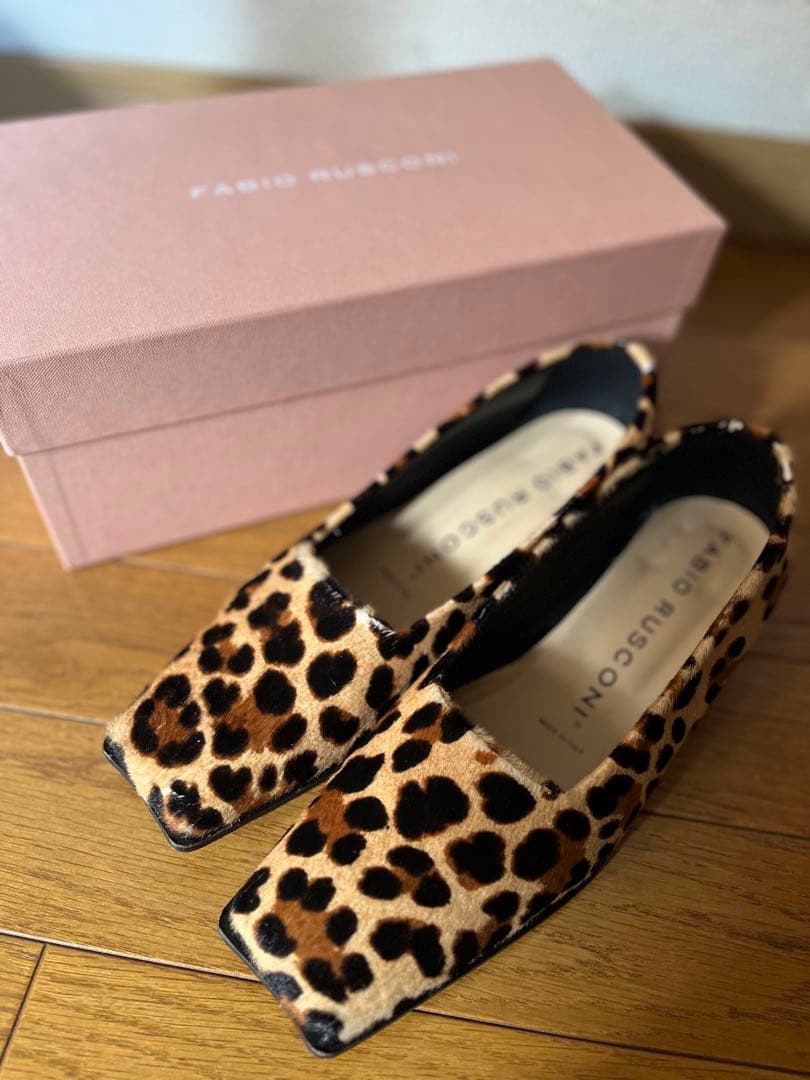 FABIO RUSCONI ヒョウ柄 スクエアトゥパンプス