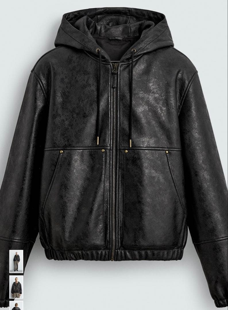 ZARA レザーパーカー　フーデッド　ジャケット