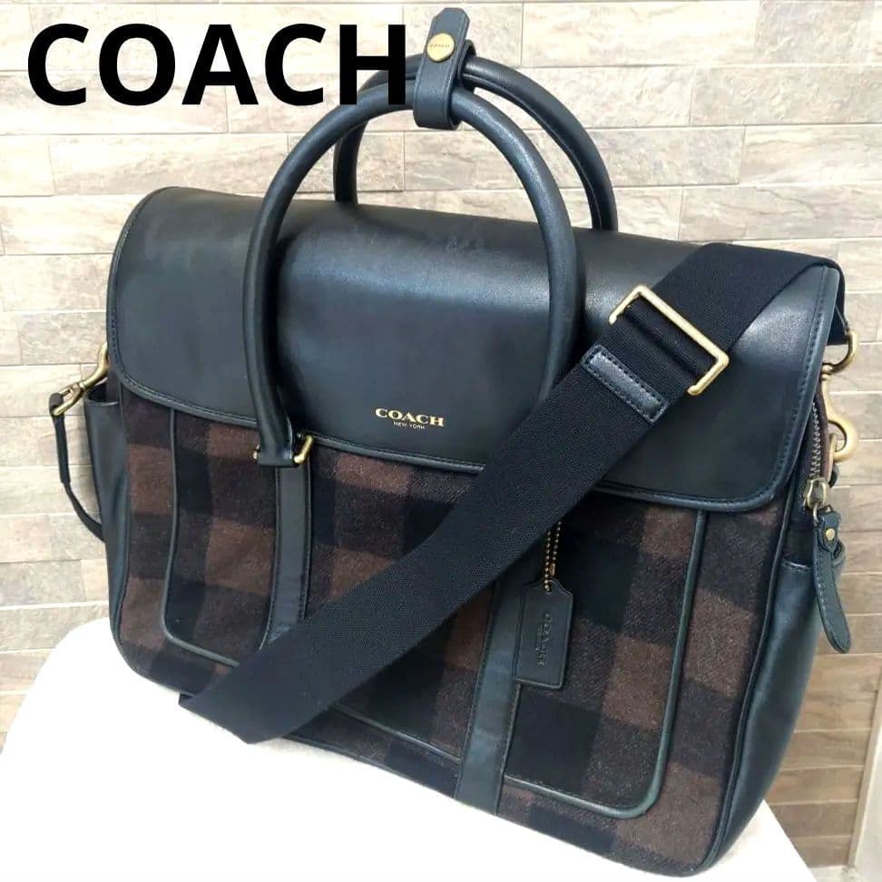 COACH　コーチ　ウール×レザー　2WAY　ショルダーバッグ　ビジネスバッグ
