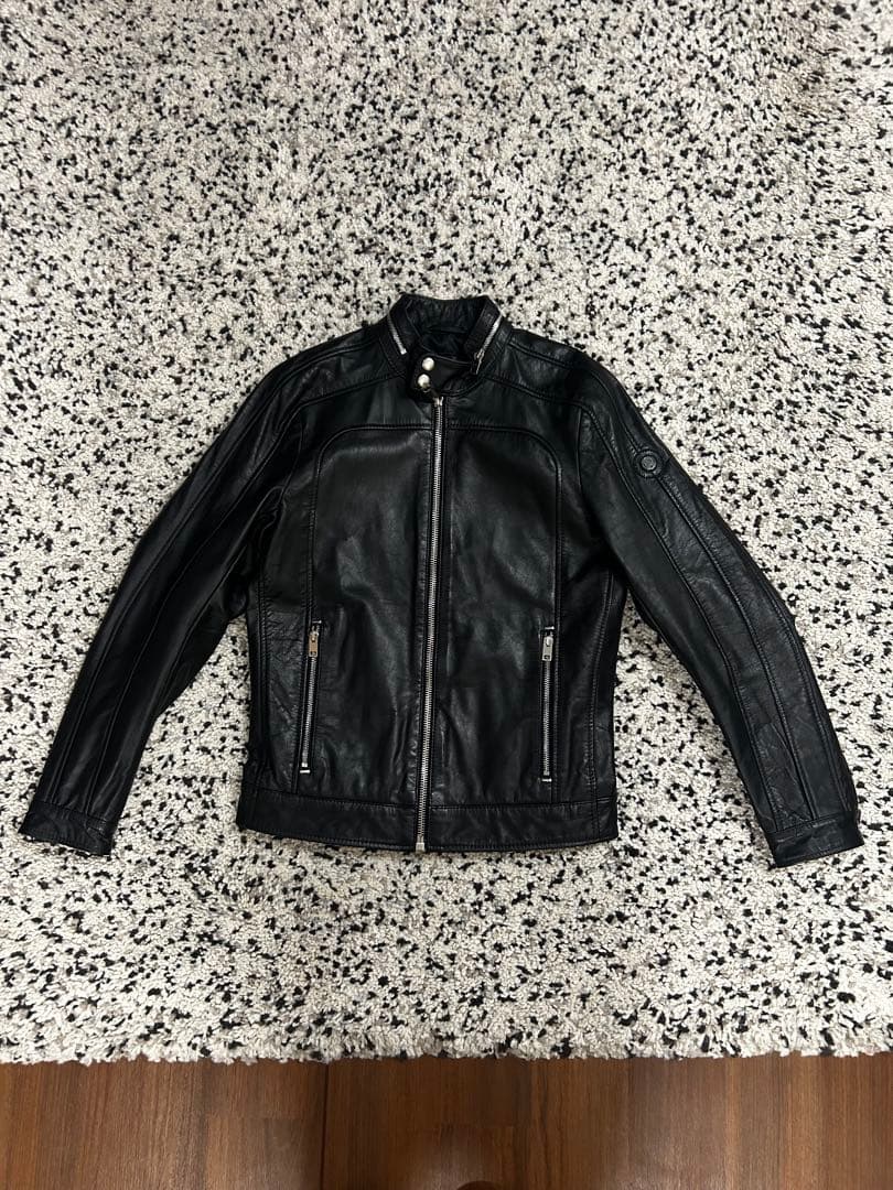 ディーゼル　レザージャケット　ライダース　シングル　ブラック　牛革 DIESEL (ディーゼル) レザー ロゴ フルジップ ライダースジャケット