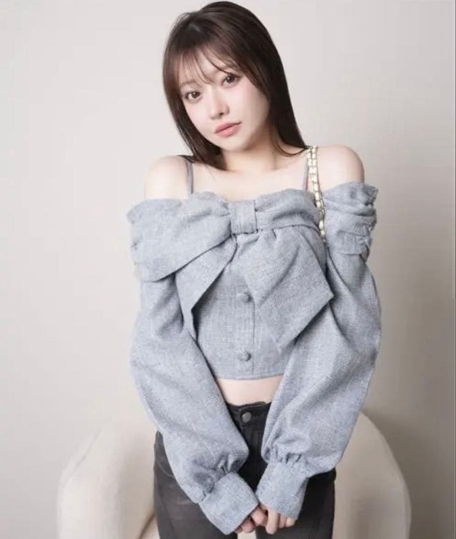 lip service リボンオフショルロングスリーブトップス　ブルー