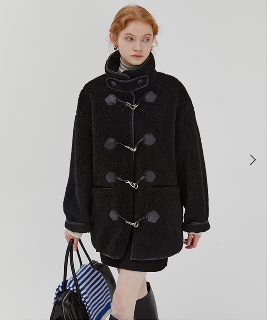 fano studios レザーパイピングスタンドカラーボアジャケット コート