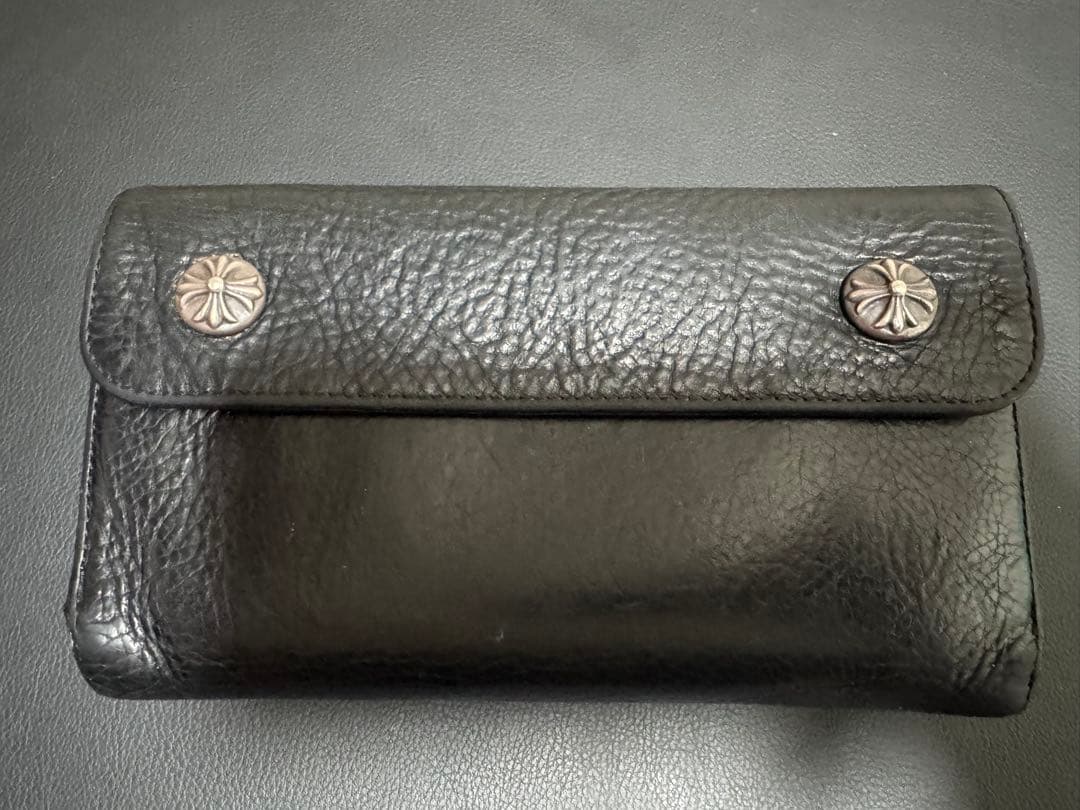 クロムハーツ　ウェーブ　WAVE ウォレット 正規品 Chrome Hearts†希少品†ウェーブ ウォレット クロスボタン (CHROME
