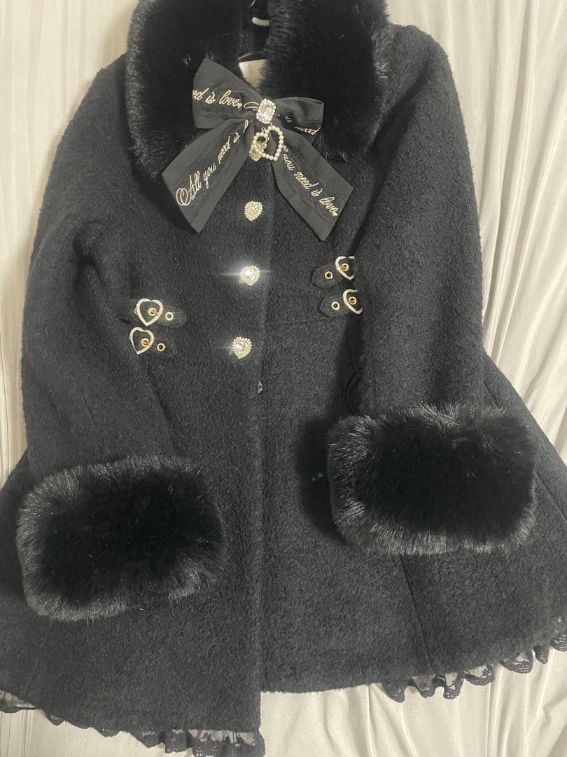 リズリサ ビジューリボンミニ丈Aラインコート ブラック