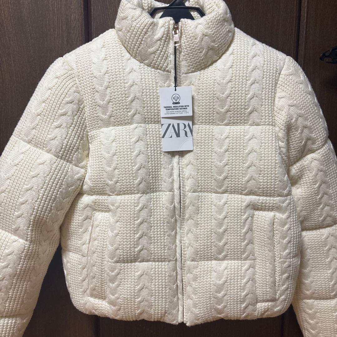 完売品 ZARA ドット柄キルティングアノラック ダウン ホワイトXS新品