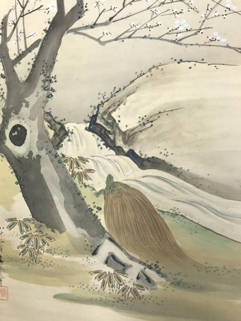 真作】榊原文翠/寿老鶴亀三幅対/寿老人図/鶴亀図/掛軸/名家伝来/AC-559