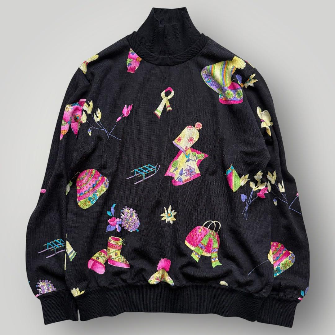 美品☆LEONARD ニット トップス 2way トリム 花柄 総柄 黒 L