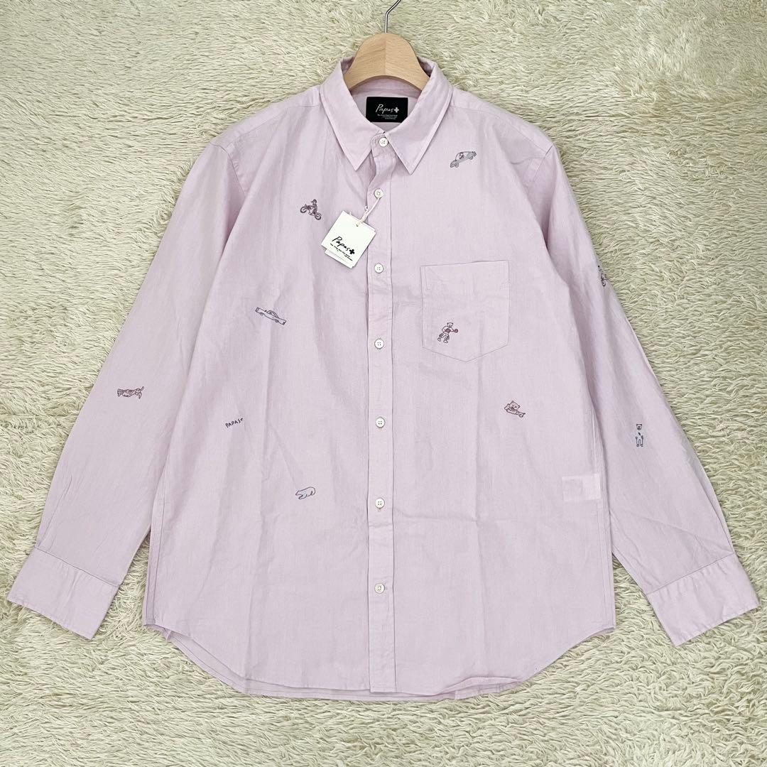 【未使用タグ付き】パパスプラス 長袖シャツ 総柄 パープル Lサイズ