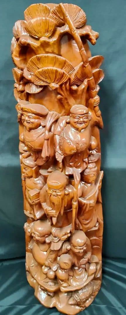​【大型・縁起物】木彫り 七福神 彫刻 置物 一刀彫 天然木 高さ135cm 欅 楽天市場】【横幅30cm】七福神 木彫リ 縁起物 福の神 置物一刀彫