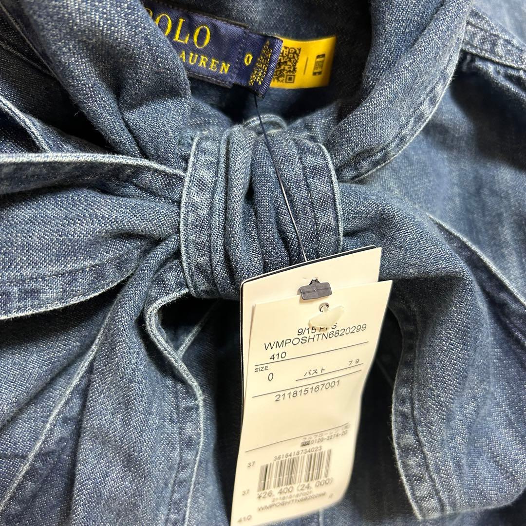 希少！タグ付き ラルフローレンRalph Laurenデニムボウタイブラウス 0
