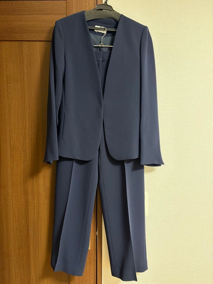 【美品】プラステ　セットアップ　スーツ　ノーカラー　ワイドパンツ　ネイビー