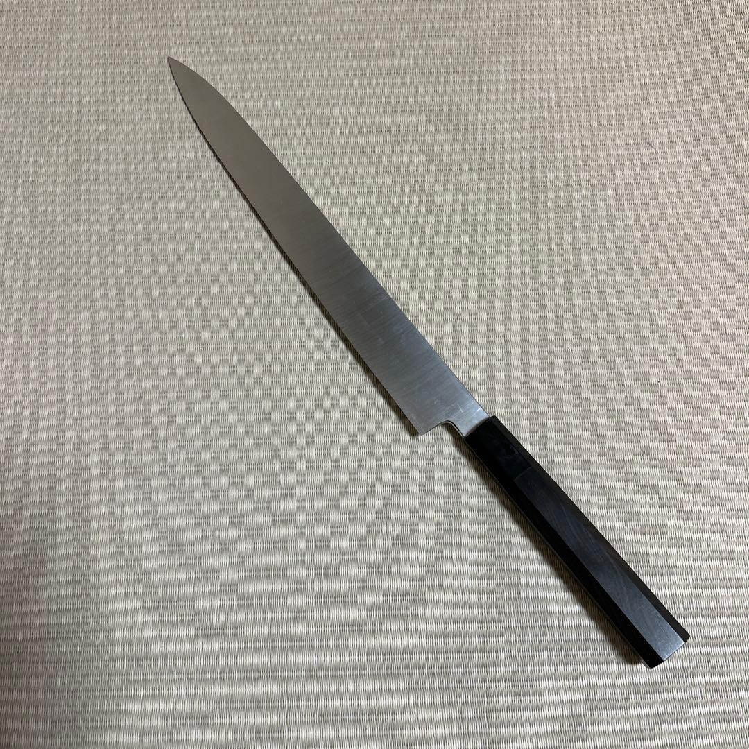 尺 柳刃 包丁 和包丁 本焼 黒檀黒水牛八角柄 新品 箱付き V金10号