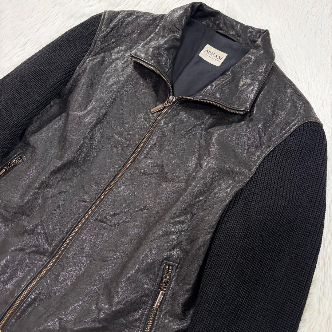 極希少 アルマーニコレツィオーニ レザージャケット 切替48 ブラック