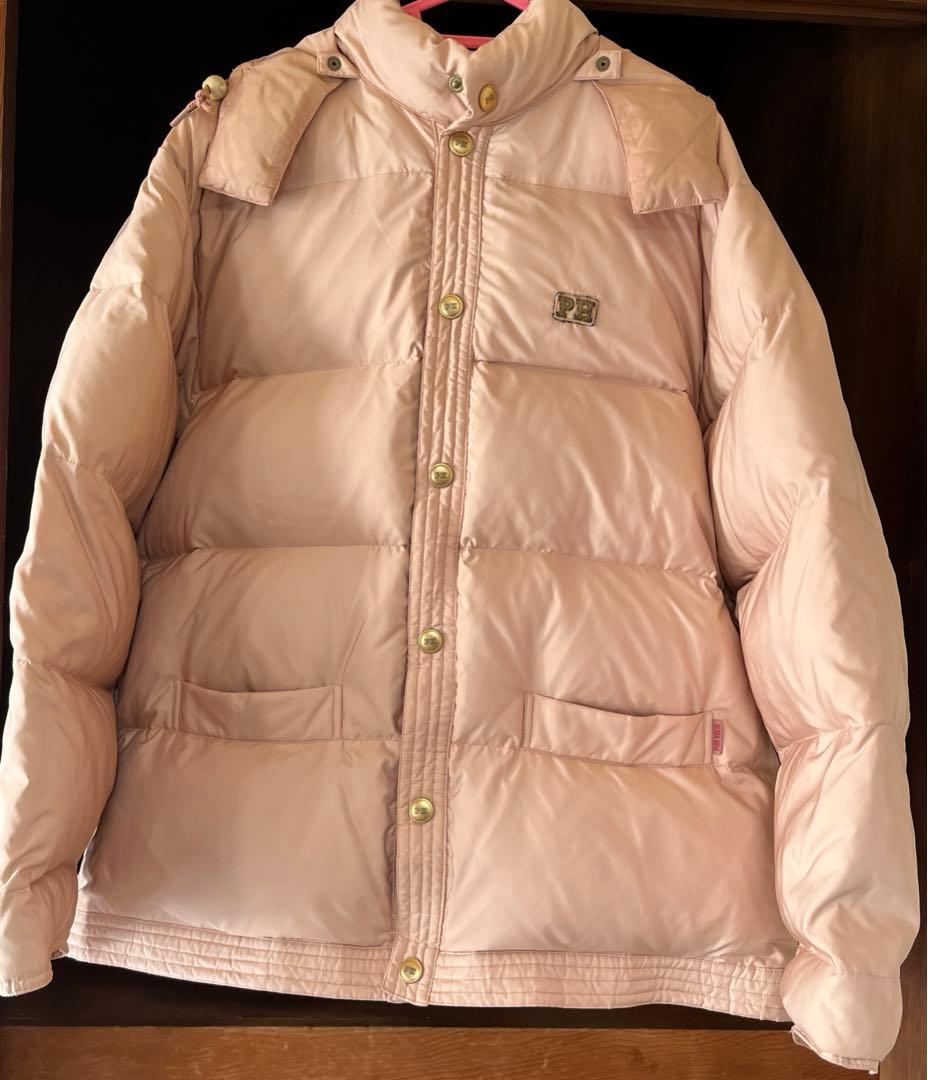 PINK HOUSE ロゴ入りダウンコートくすみピンク 取り外し可能フード付き