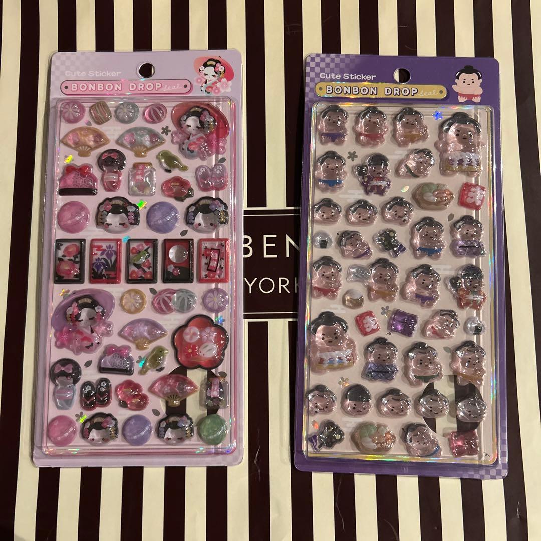 ボンボンドロップシール 和柄 舞妓さん お相撲さん 2枚セット 正規品