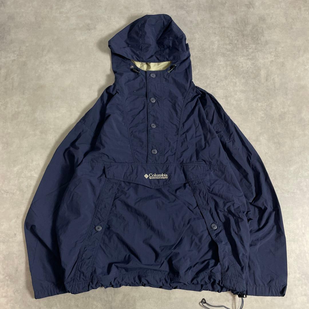 90s Columbia コロンビア アノラックパーカー ナイロン テック 紺色