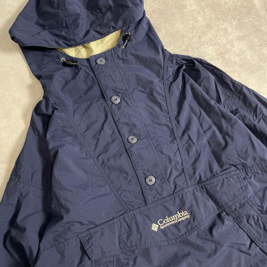 90s Columbia コロンビア アノラックパーカー ナイロン テック 紺色