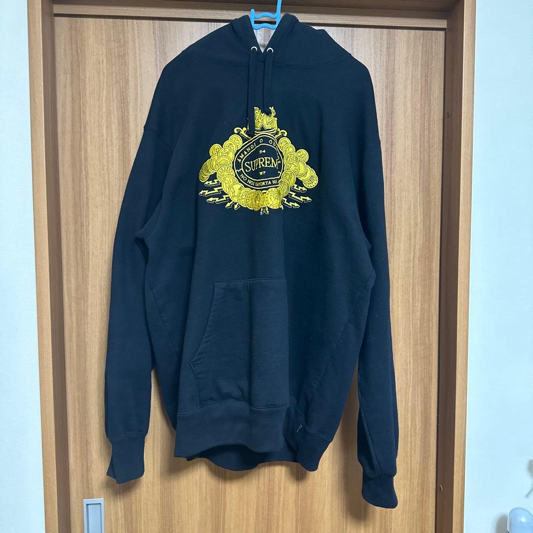 SUPREME ゴールド刺繍 パーカー XL ブラック