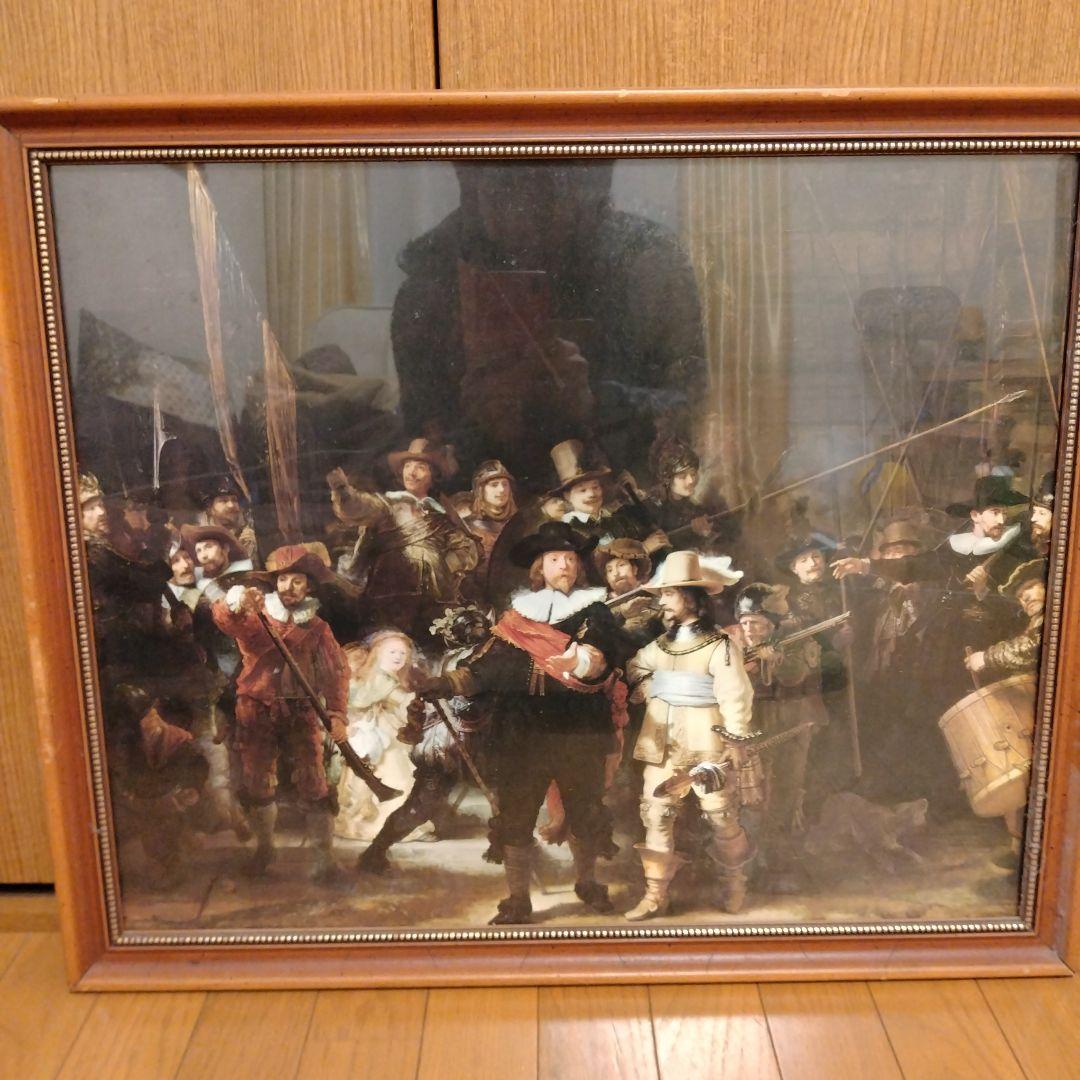 バロック油彩『夜警』木製フレーム付き