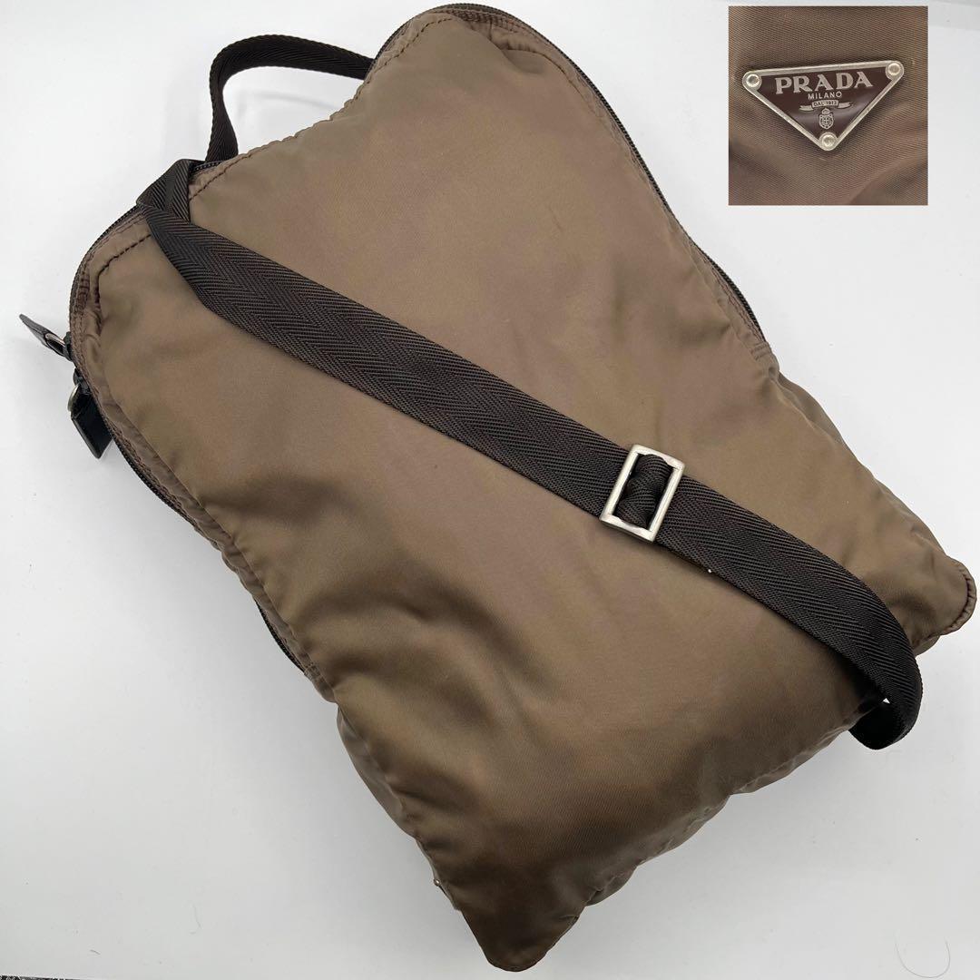 PRADA 2way ショルダーバッグ 三角ロゴプレート ブラウン ハンド