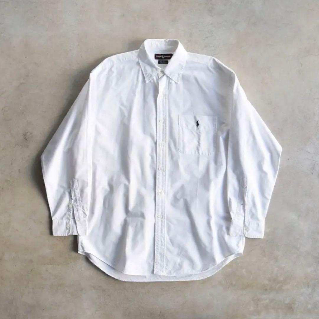 90s ラルフローレン BIGSHIRT ビックシャツ 長袖シャツ M ホワイト