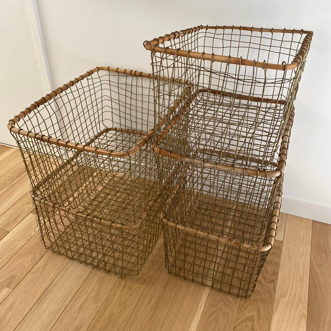 ワイヤーバスケット　セット売り　アイアン　籐　ラタン