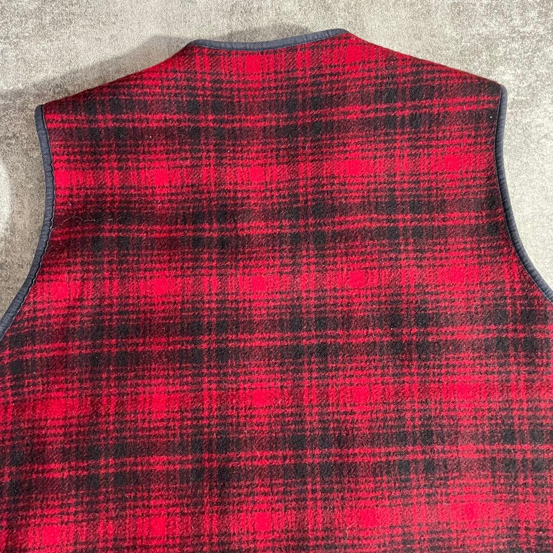 80´s美品WoolrichウールリッチUSA製ベスト赤チェックXL裏地ファー