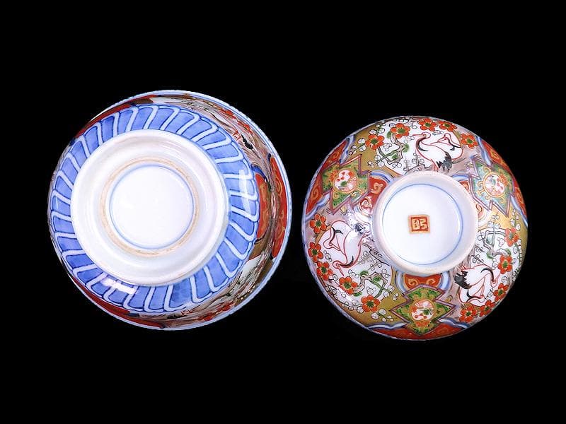 古伊万里 金襴手 双鶴に梅花の図 大振蓋茶碗 2客 D747AS-CHr - メルカリ