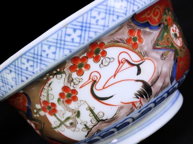 古伊万里 金襴手 双鶴に梅花の図 大振蓋茶碗 2客 D747AS-CHr - メルカリ