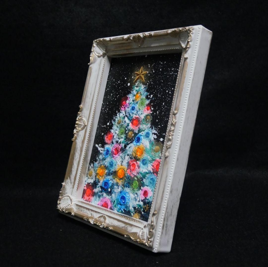 油絵 絵画 ミニ絵画 【雪のクリスマスツリー】 - メルカリ