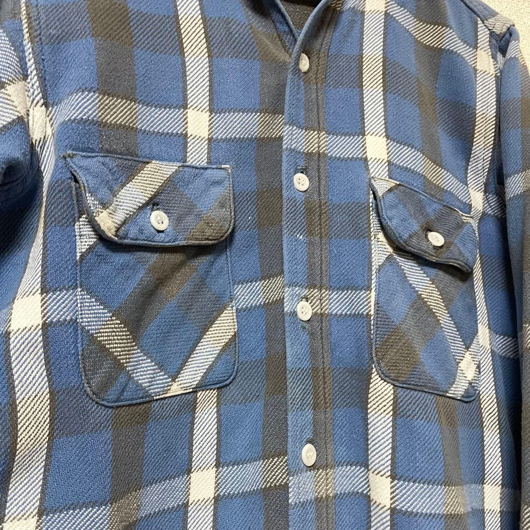 50s 60s Vintage マチ付き ネルシャツ マチネル 青 裏ボーダー - メルカリ