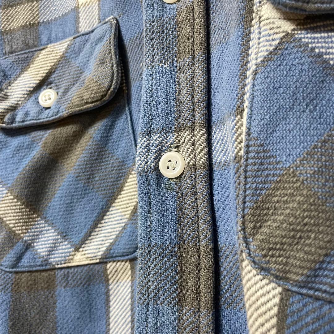 50s 60s Vintage マチ付き ネルシャツ マチネル 青 裏ボーダー - メルカリ