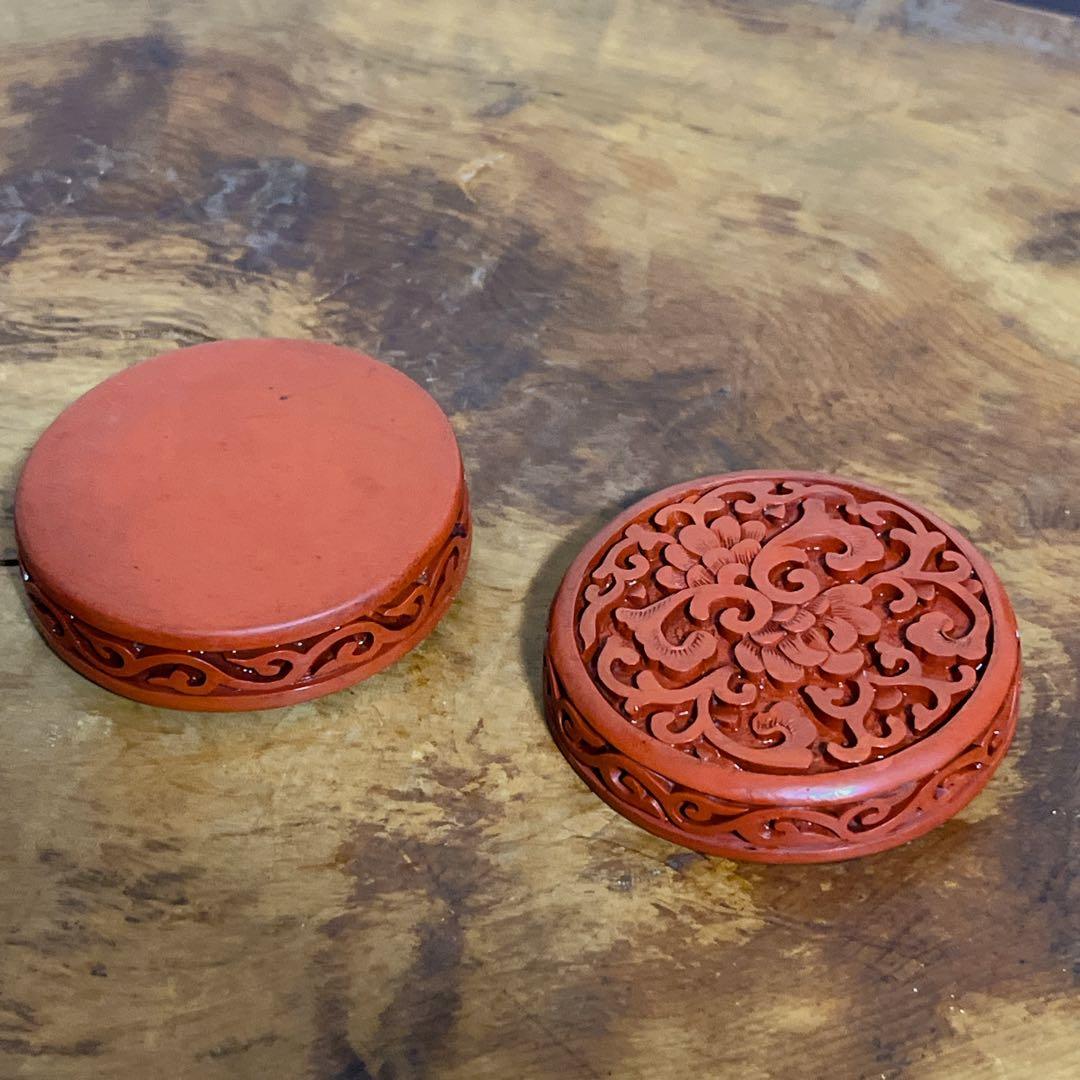 赤色 彫刻模様 香合茶道具小物入れ 中国工芸品 中国堆朱 - メルカリ