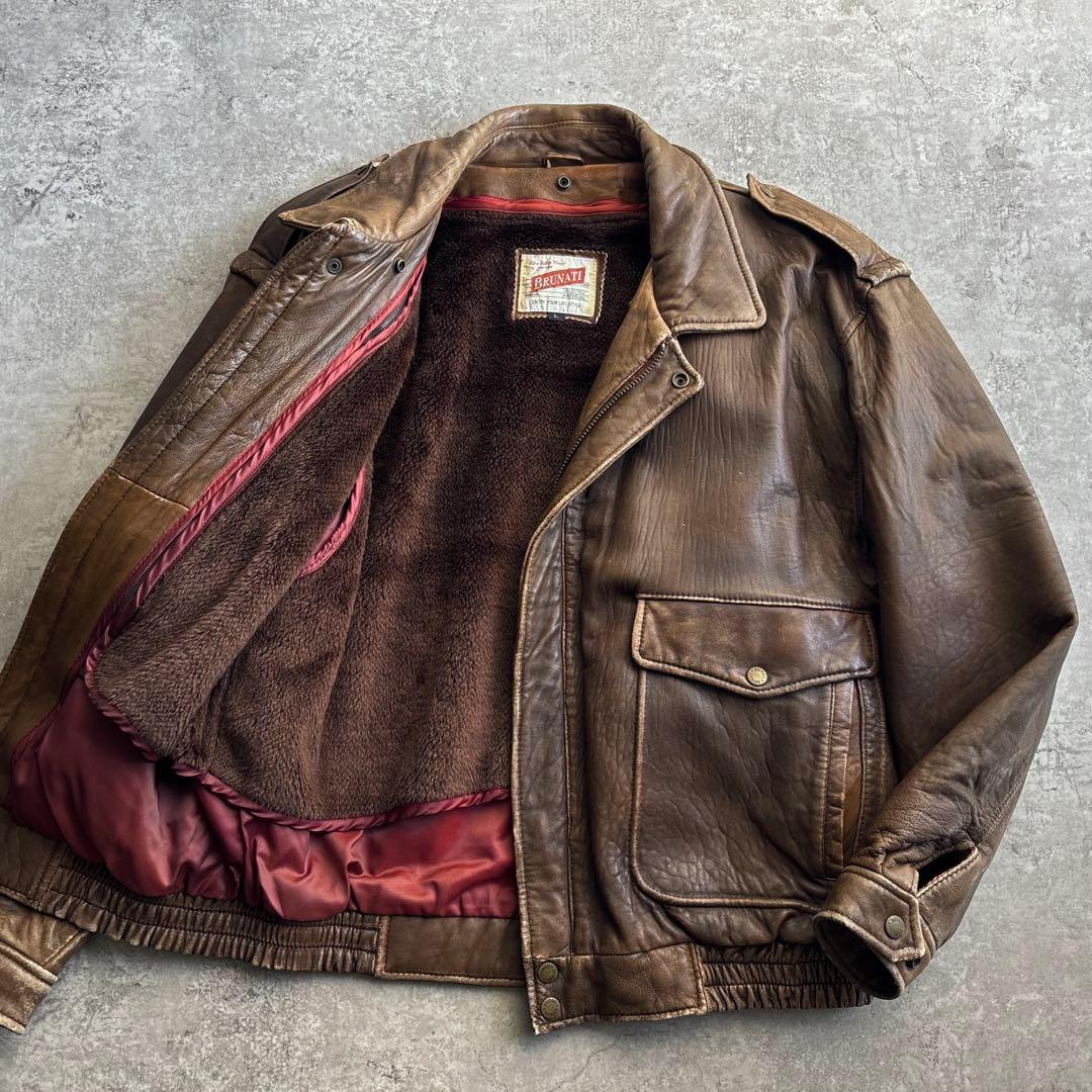 90's vintage□BRUNATI【M】羊革 G-1 レザージャケット 茶 - メルカリ